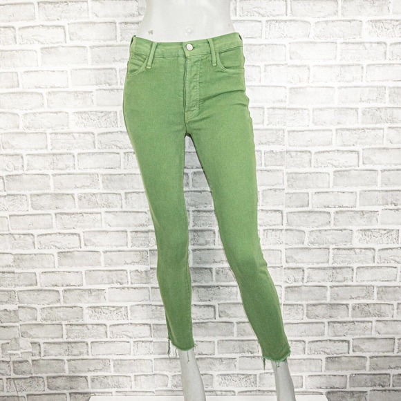 MOTHER Green Women's Jeans Mariposa Raw Hem Slim Skinny 26 Denim Button Fly Lime - Picture 1 of 10
